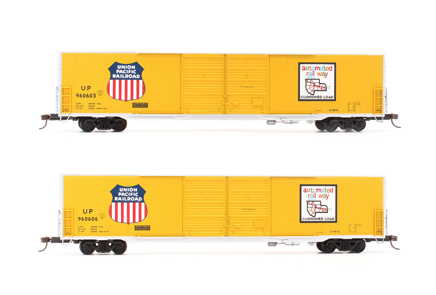 Pre-Owned 932-23583 Pullman Standard 60' Auto Box Cars Double Door Union Pacific - 2 Pack
