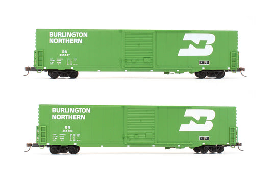 Pre-Owned 932-23557 Pullman Standard 60' Auto Box Cars Single Door Burlington Northern - 2 Pack