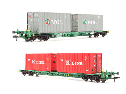 Pre-Owned 37-320A Intermodal Bogie Wagons with 2x Containers K-LINE & MOL