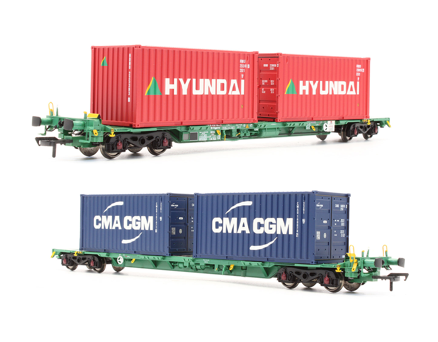 Pre-Owned 37-321A Intermodal Bogie Wagons with 2x Containers CMA CGM & Hyundai