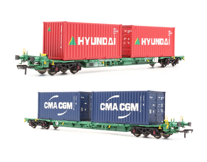 Pre-Owned 37-321A Intermodal Bogie Wagons with 2x Containers CMA CGM & Hyundai