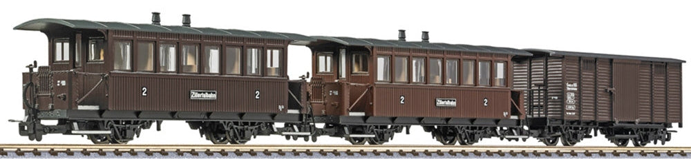 L340018 3-Piece Set, 2 Pass. Coaches & Goods Van, Zillertalbahn Brown