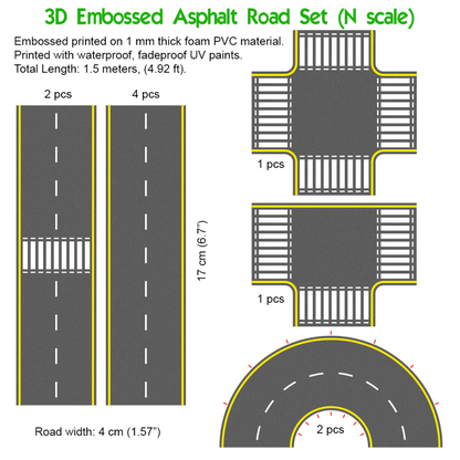 N Scale UV Printed 3D PVC Road Set (Asphalt)