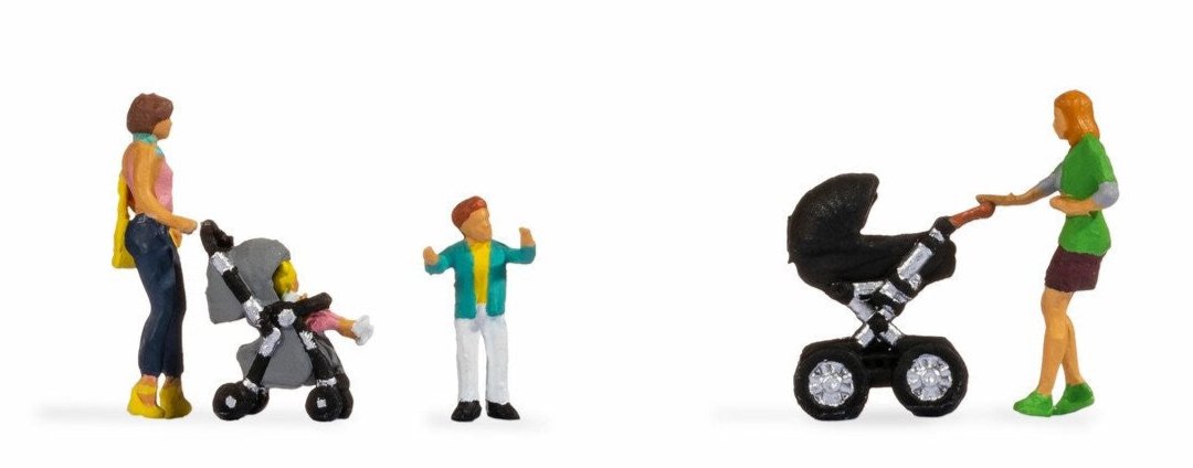 Mothers with Children & Modern Buggies Figure Set of 2