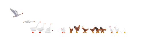 Chickens (9) and Geese (8) Figure Set