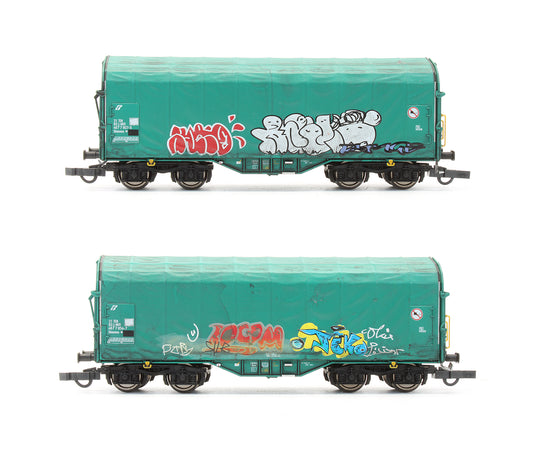 Pre-Owned Set Of 2 Tarpaulin Wagons With Graffiti