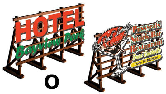 O Scale 2 X Billboards No: 3 Pussycats + Hotel Bayview