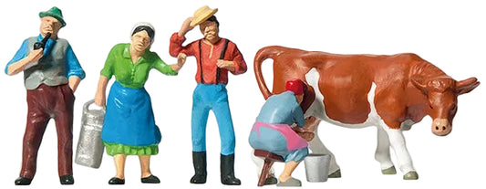Farm Workers (4) & Cow Being Milked Exclusive Figure Set