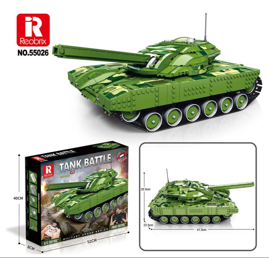 RC Canon Firing Tank 1516pc Construction Set