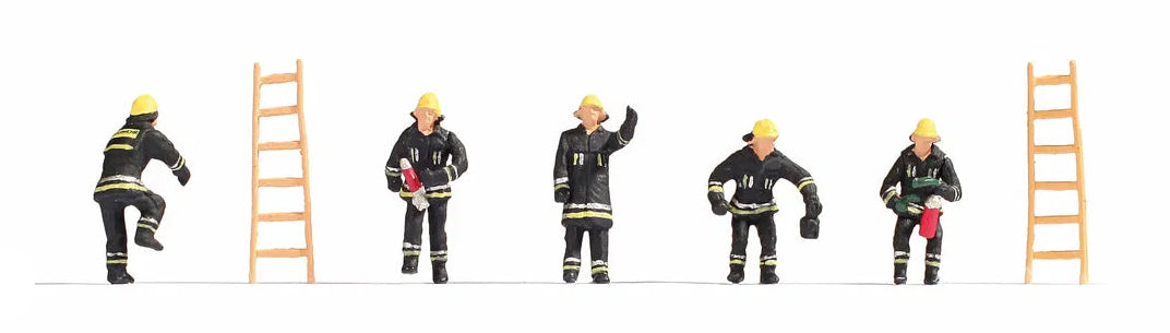 Firemen in Black Uniform (5) and Ladders (2) Figure Set