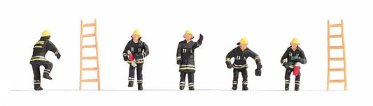 Firemen in Black Uniform (5) and Ladders (2) Figure Set