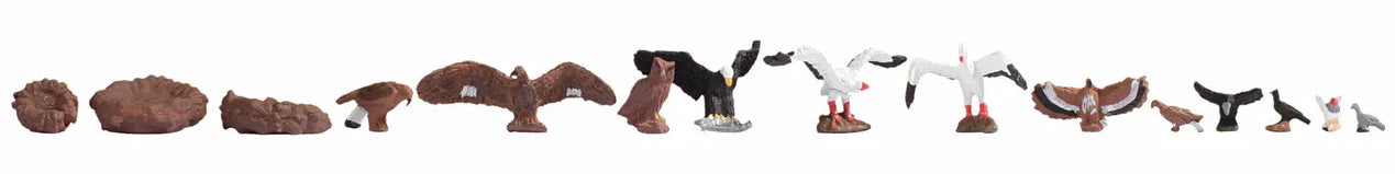 Birds (12) and Nests (3) Figure Set