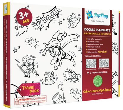 Doodle Placemats Travel Set - Superheroes & Monster