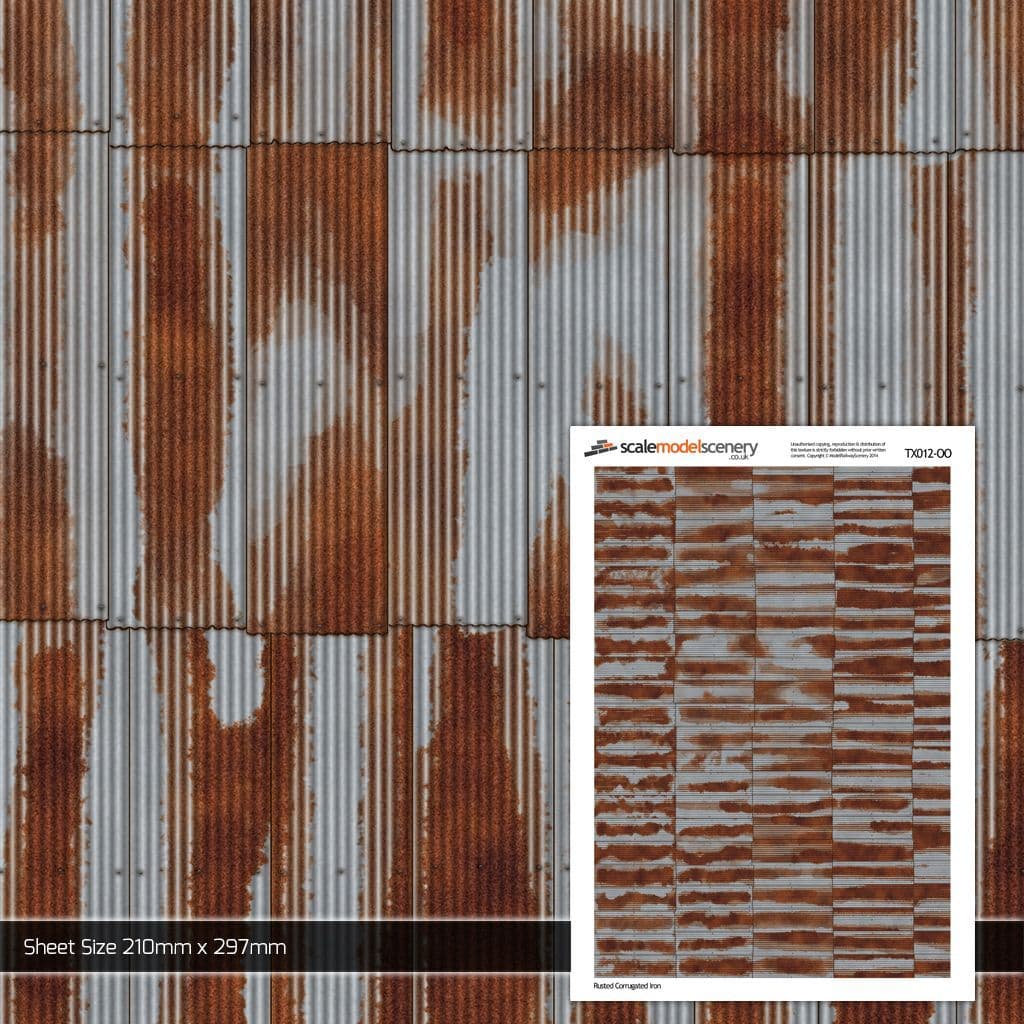 Iron Rails Texture Scale Model Scenery TX012 OO/HO Rusty Corrugated Iron Texture – Rails