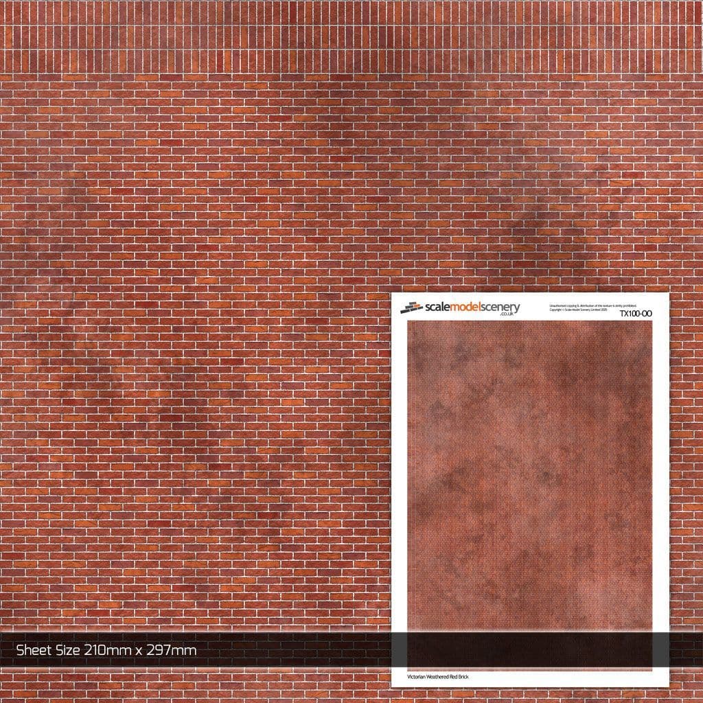 OO/HO Victorian Weathered Red Brick Texture Paper (x5)