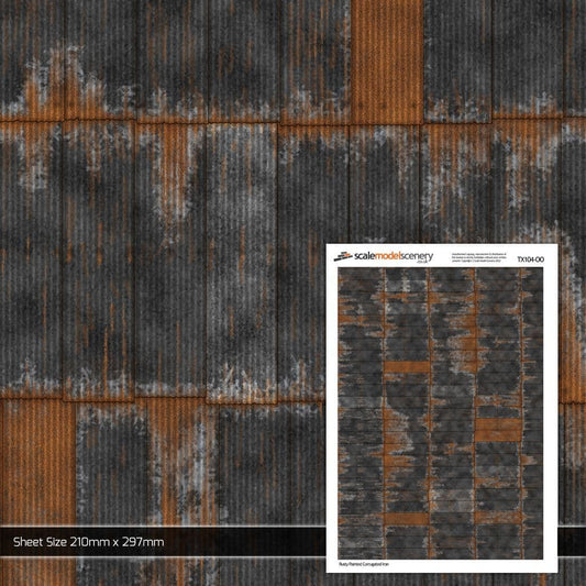 Rusty Black Painted & Weathered Corrugated Iron Texture Paper