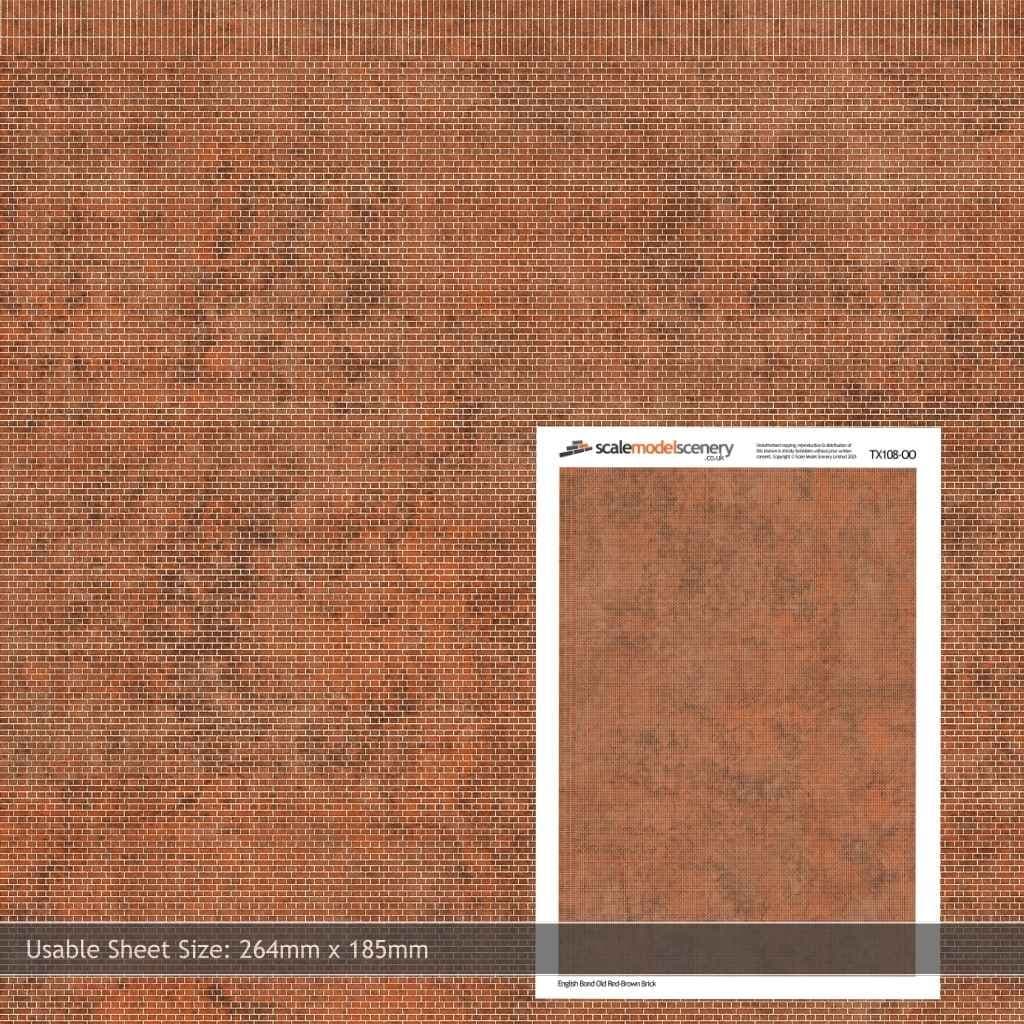 Scale Model Scenery TX108 OO/HO Old Red Brown Brick Texture – Rails