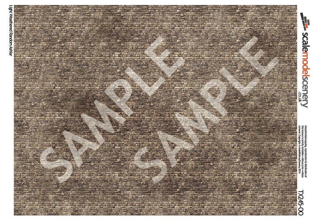 OO/HO Light Weathered Random Ashlar Brick Texture Paper (x5)