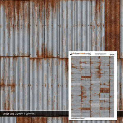 TX280 OO/HO Rusty & Weathered Corrugated Iron Texture Paper (x5)