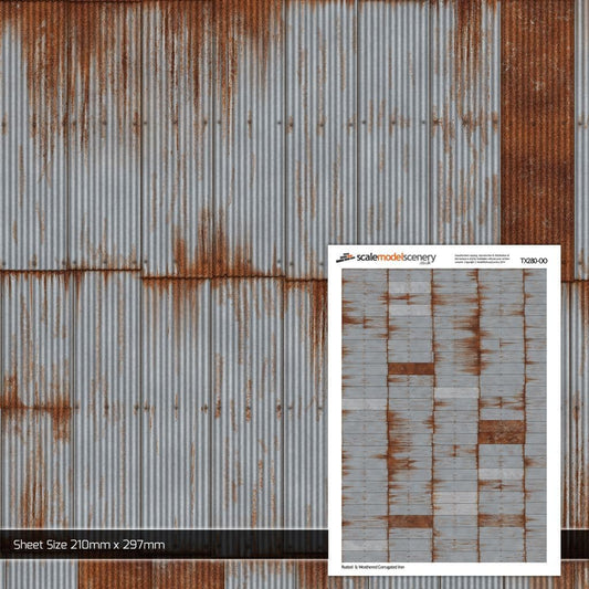 OO/HO Rusty & Weathered Corrugated Iron Texture Paper (x5)
