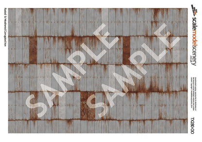 TX280 OO/HO Rusty & Weathered Corrugated Iron Texture Paper (x5)