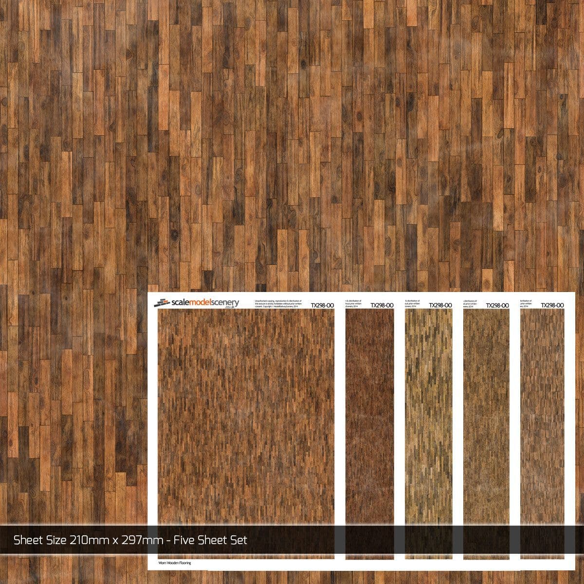 OO/HO Worn Wooden Flooring Texture Paper (x5)