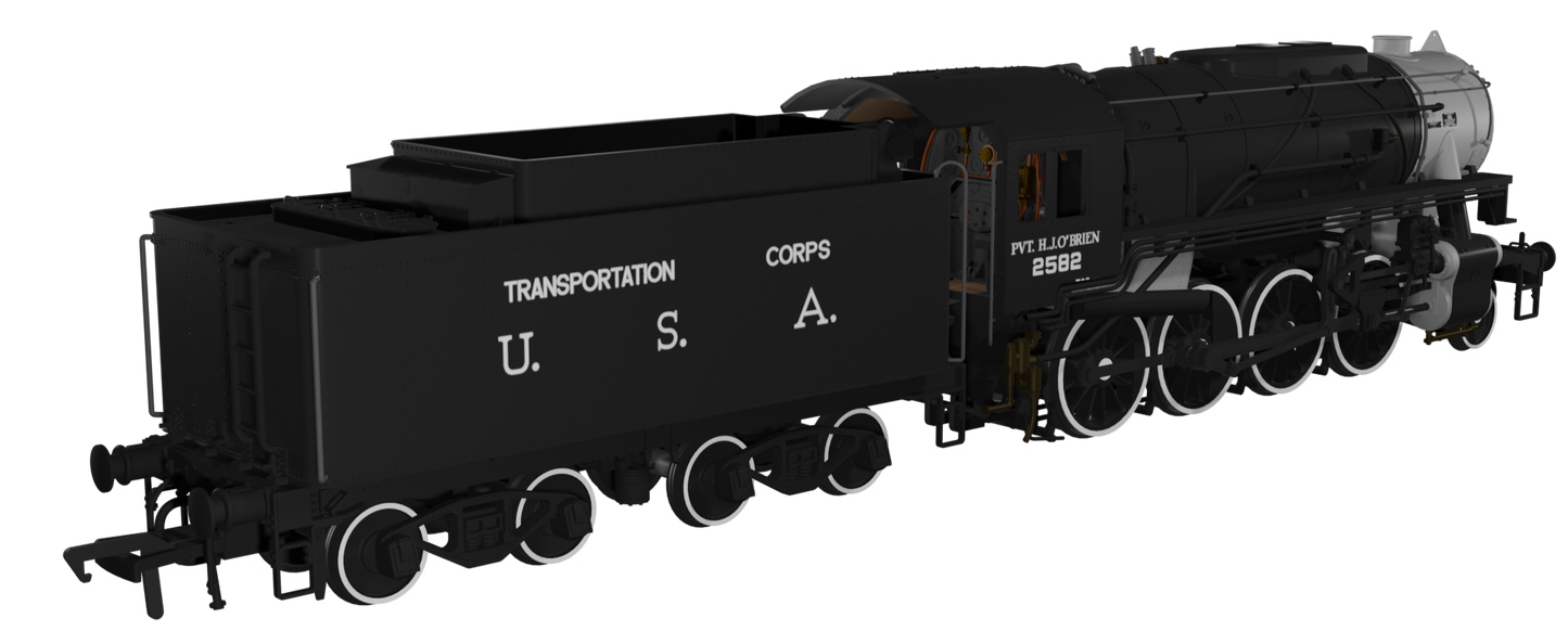 USATC S160 2-8-0 'Pvt. H.J. O’Brien' Black with Transportation Corps U.S.A. on Tender No.2582 Steam Locomotive - DCC Sound