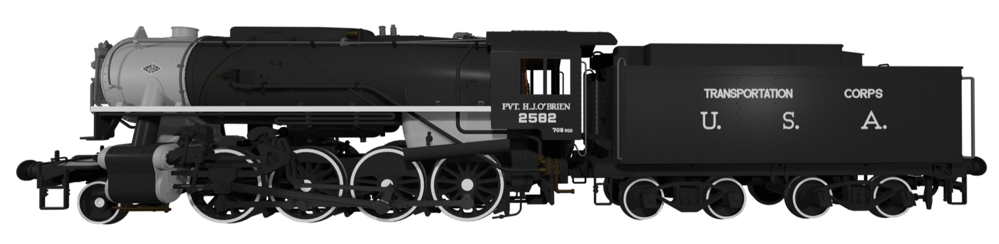 USATC S160 2-8-0 'Pvt. H.J. O’Brien' Black with Transportation Corps U.S.A. on Tender No.2582 Steam Locomotive