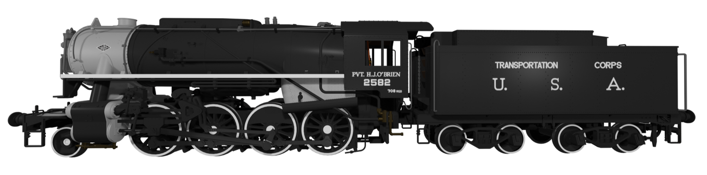 USATC S160 2-8-0 'Pvt. H.J. O’Brien' Black with Transportation Corps U.S.A. on Tender No.2582 Steam Locomotive - DCC Sound