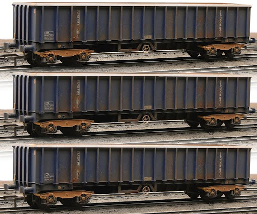 Set of 3 JXA Bogie Scrap Wagons TIPH Blue As Converted 1995 No.3012/3042/3051 - Weathered