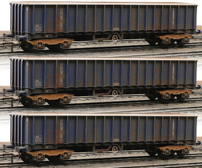 Set of 3 JXA Bogie Scrap Wagons TIPH Blue As Converted 1995 No.3012/3042/3051 - Weathered