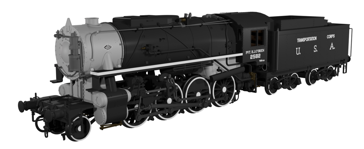 USATC S160 2-8-0 'Pvt. H.J. O’Brien' Black with Transportation Corps U.S.A. on Tender No.2582 Steam Locomotive - DCC Sound