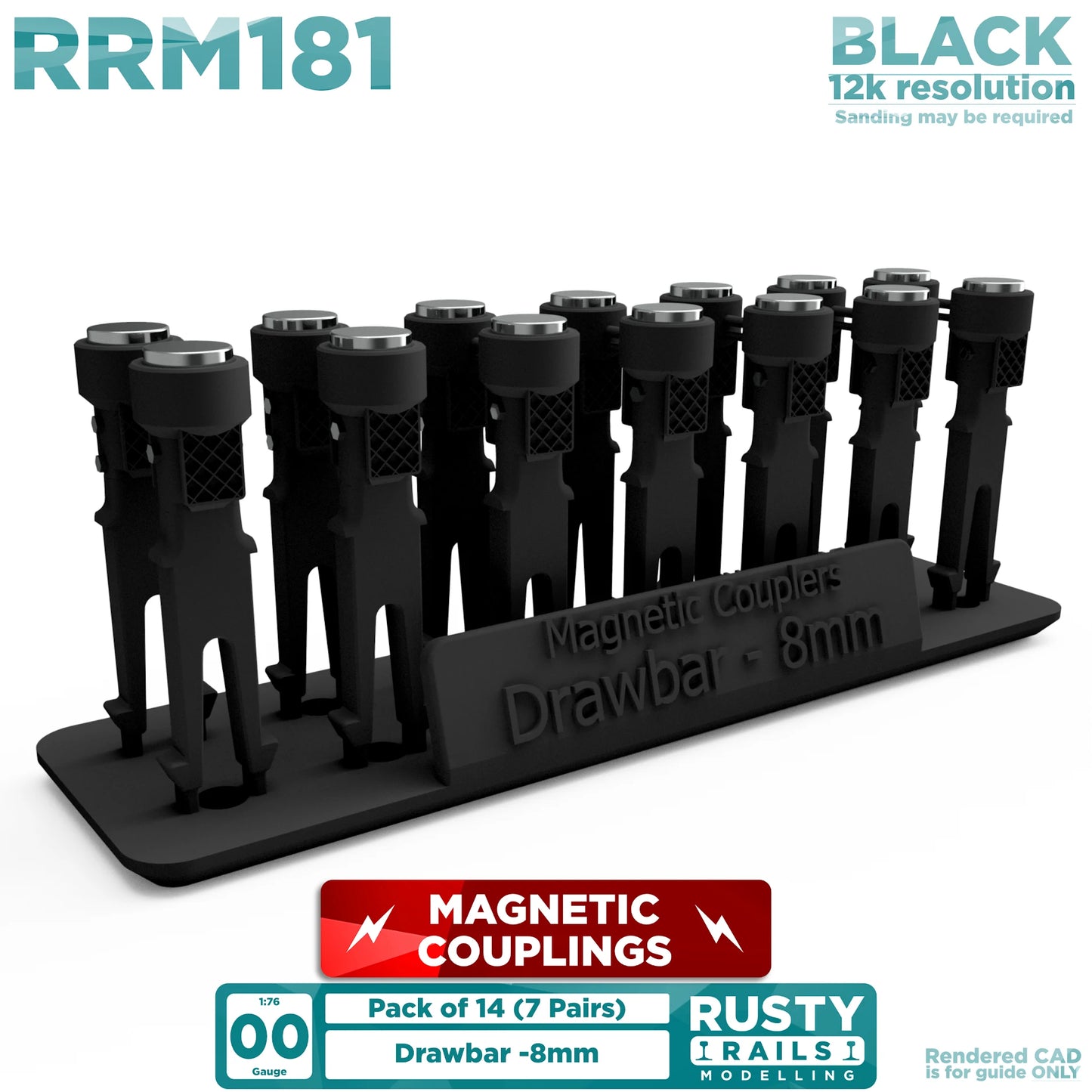 RRM181 OO Gauge Magnetic Couplings - 8mm Drawbar (14 Pack)
