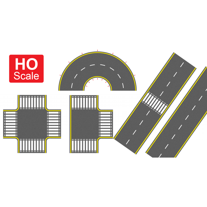 HO Scale UV Printed 3D PVC Road Set (Asphalt)