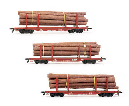 Pre-Owned 45' Logging Flat Car With Logs Union Pacific - 3 Pack
