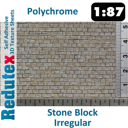 STONE BLOCK IRREGULAR POLYCHROME 1:87 HO 3D Self Adhesive Texture Sheet