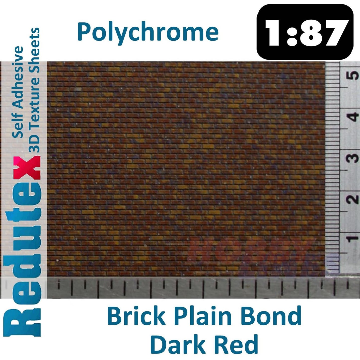 Brick Plain Bond Dark Red Polychrome HO/OO Self Adhesive 3D Textured Sheet