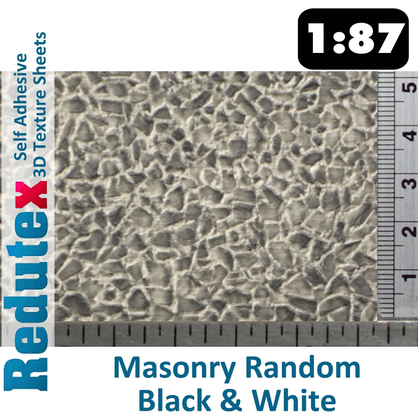 MASONRY RANDOM STONE Black&White 1:87 HO 3D Self Adhesive Texture Sheet