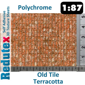 OLD TILE Terracotta POLYCHROME 1:87 HO 3D Self Adhesive Texture Sheet