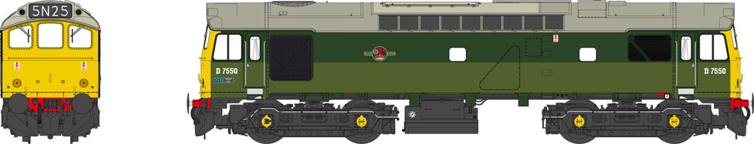 Class 25/3 - D7550 BR Two Tone Green with full yellow ends and BR Blue data panel