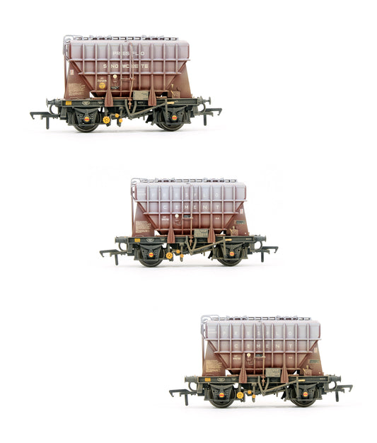 Pre-Owned 38-287 Set Of 3 Presflo 22T Cement Wagons BR Bauxite (Weathered)