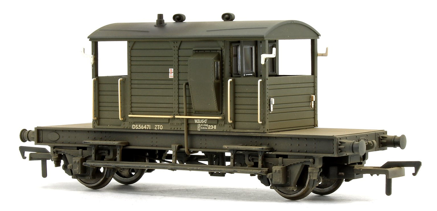 38-404A SR 25 Ton Pill Box Brake Van BR Departmental Olive Green No.56471 - Weathered