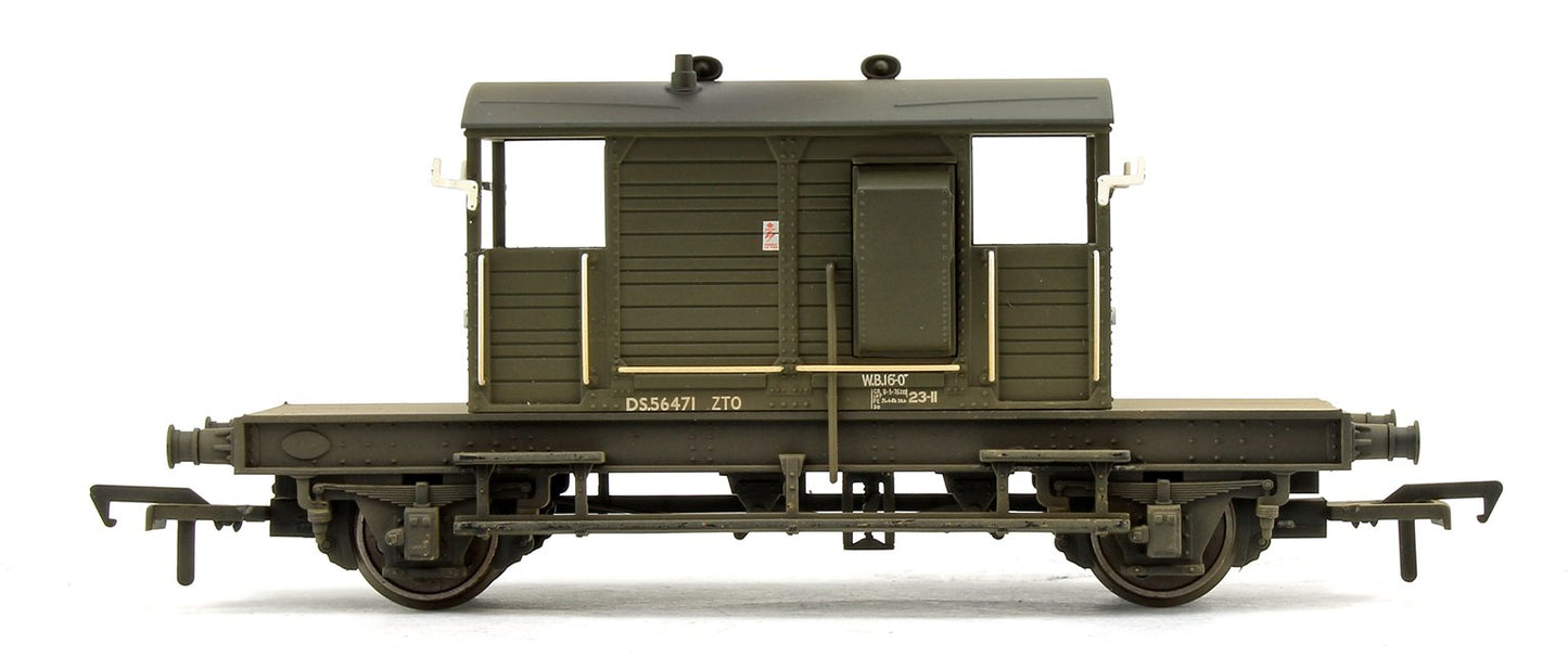 38-404A SR 25 Ton Pill Box Brake Van BR Departmental Olive Green No.56471 - Weathered