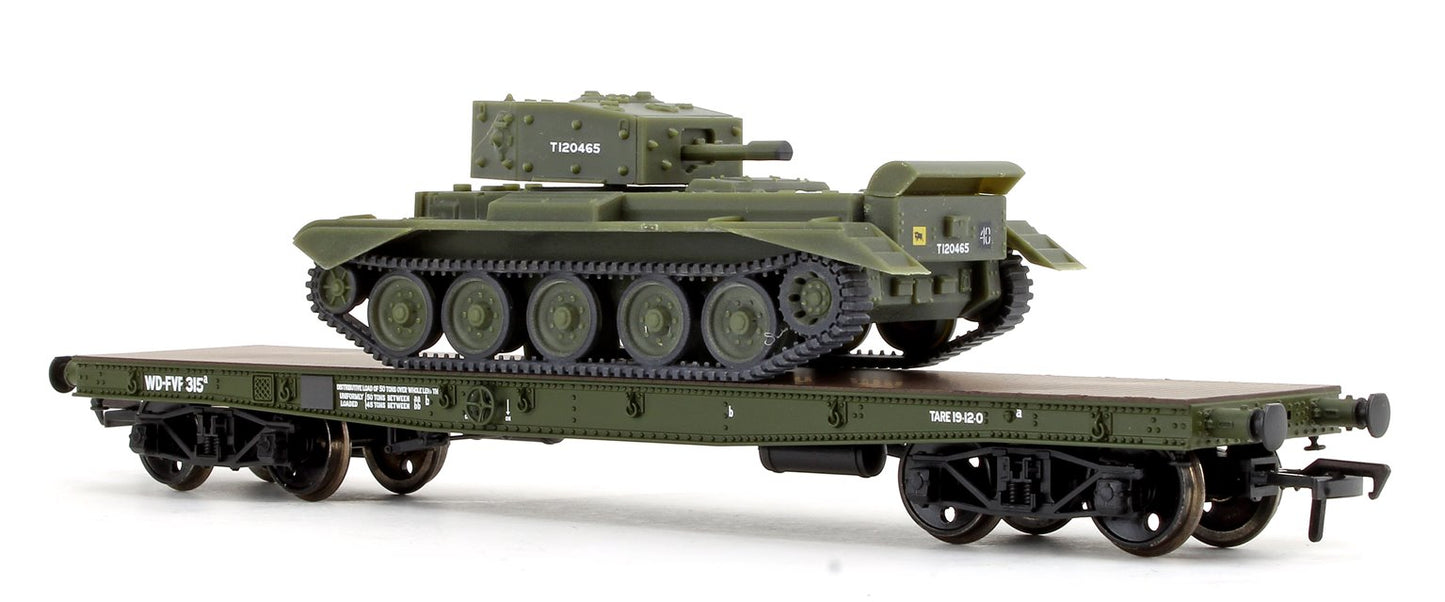 WD 50T 'Warflat' Bogie Wagon WD-FVF-315 Khaki Green With Cromwell MKIV Tank