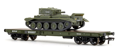 Pre-Owned WD 50T 'Warflat' Bogie Wagon WD Khaki Green With Cromwell MKIV Tank