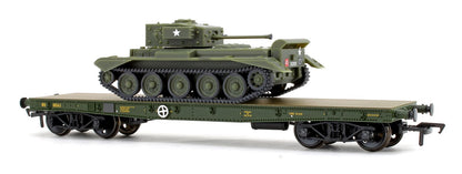WD 50T 'Warflat' Bogie Wagon WD Bronze Green 80543 With Cromwell MKIV Tank