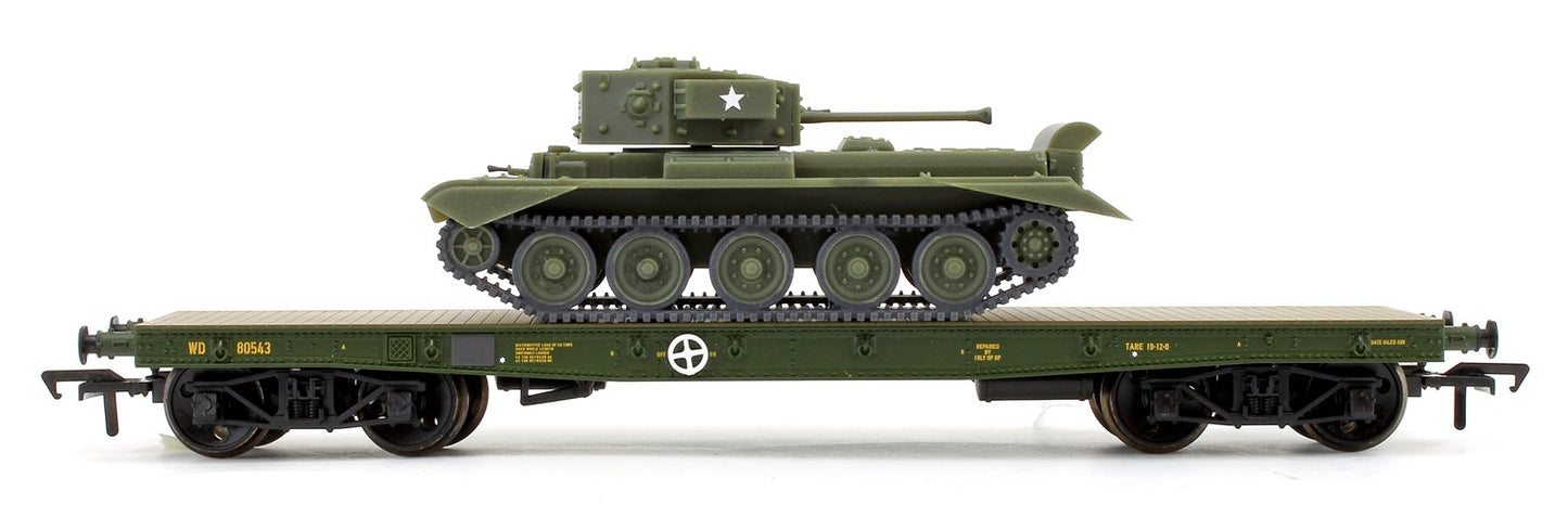WD 50T 'Warflat' Bogie Wagon WD Bronze Green 80543 With Cromwell MKIV Tank