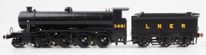 Class O2/1 'Tango' LNER black No. 3481 with low running plate, GN cab and tender, tall chimney