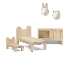 Lundby Doll's House Furniture Bedroom Set (Natural Wood)