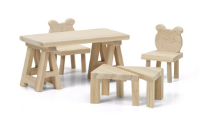Lundby Doll's House Furniture Table and Chairs (Natural Wood)